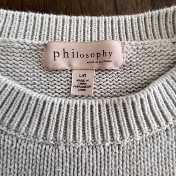 Philosophy 100% cotton split hem knit crew neck sweater size L - Picture 8 of 13
